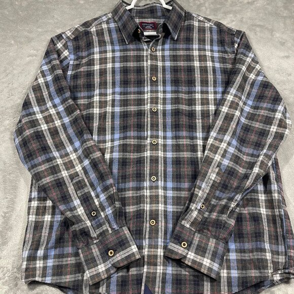UNTUCKit Mens Large Button Up Shirt Blue Plaid Long Sleeve Casual - Picture 3 of 7